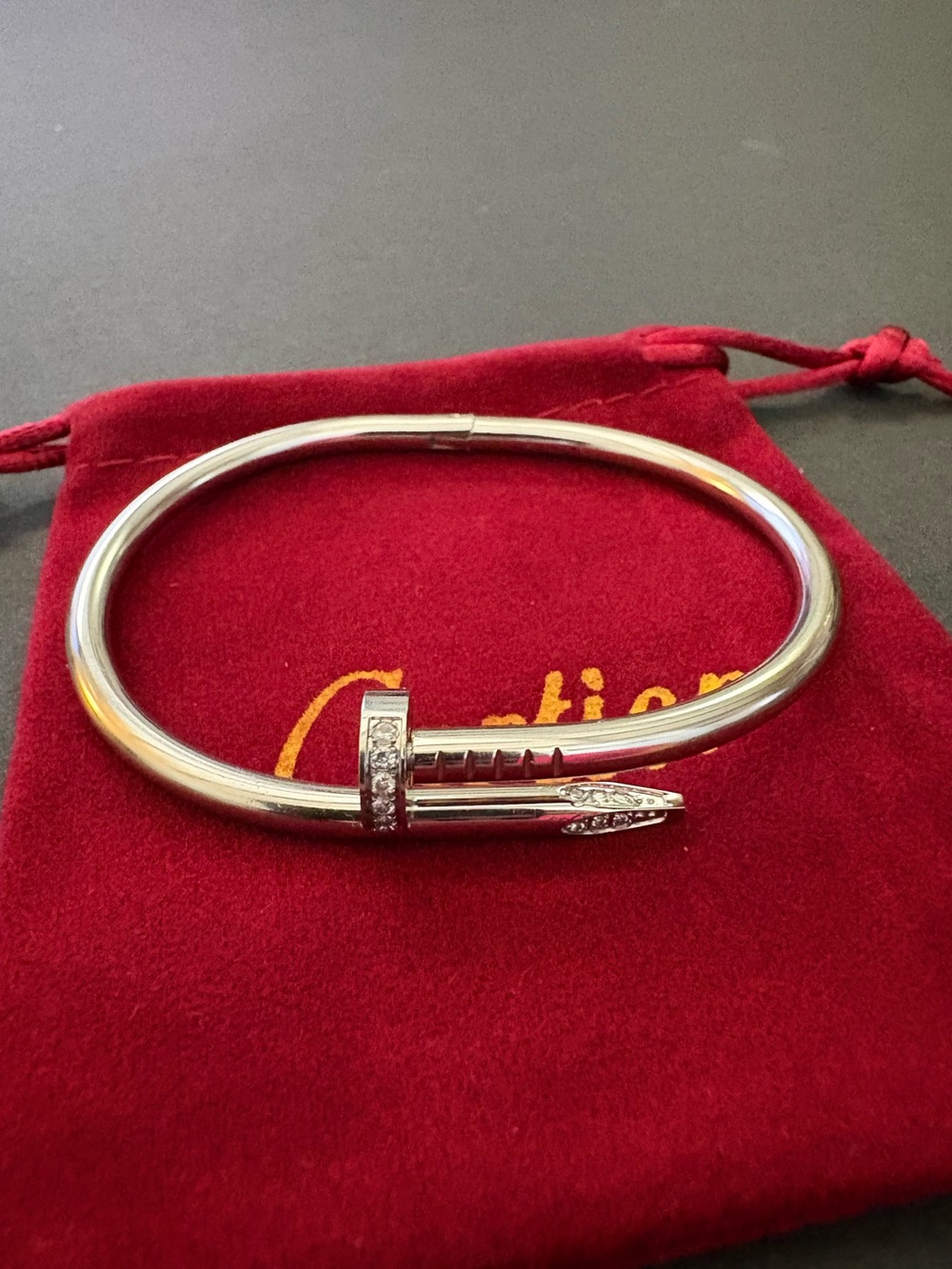 Stainless Steel Silver Nail Bangle Bracelet Rhinestones Sz 19cm
